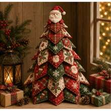 3D Quilted Christmas Tree DIY Sewing Kit (Includes Angel Tree Topper), Layered Patchwork Tabletop Tree Handmade Kit, Suitable For Holiday Fireplace Mantel And Shelf Decor - Multicolor - View 5
