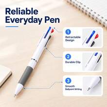 4/6/10/12/20/30pcs 3-In-1 Multicolor Retractable Ballpoint Pens, White Barrel Black Red Blue Ink Writing Pens, Office School Diary Pens, Desktop Office Accessories - Round - View 2