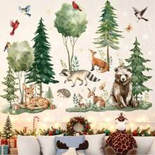 Cartoon Pine Forest Animal Wall Stickers, Self-Adhesive Easy-Tear Bedroom Wall Decor Background Wall Sticker - Multicolor - View 2