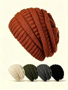 Autumn/Winter Oversized Thick Warm Beanie Hat, High Elasticity Windproof Cold-Resistant Unisex Outdoor Fashion Versatile Cold Weather Cap - Multicolor - View 1