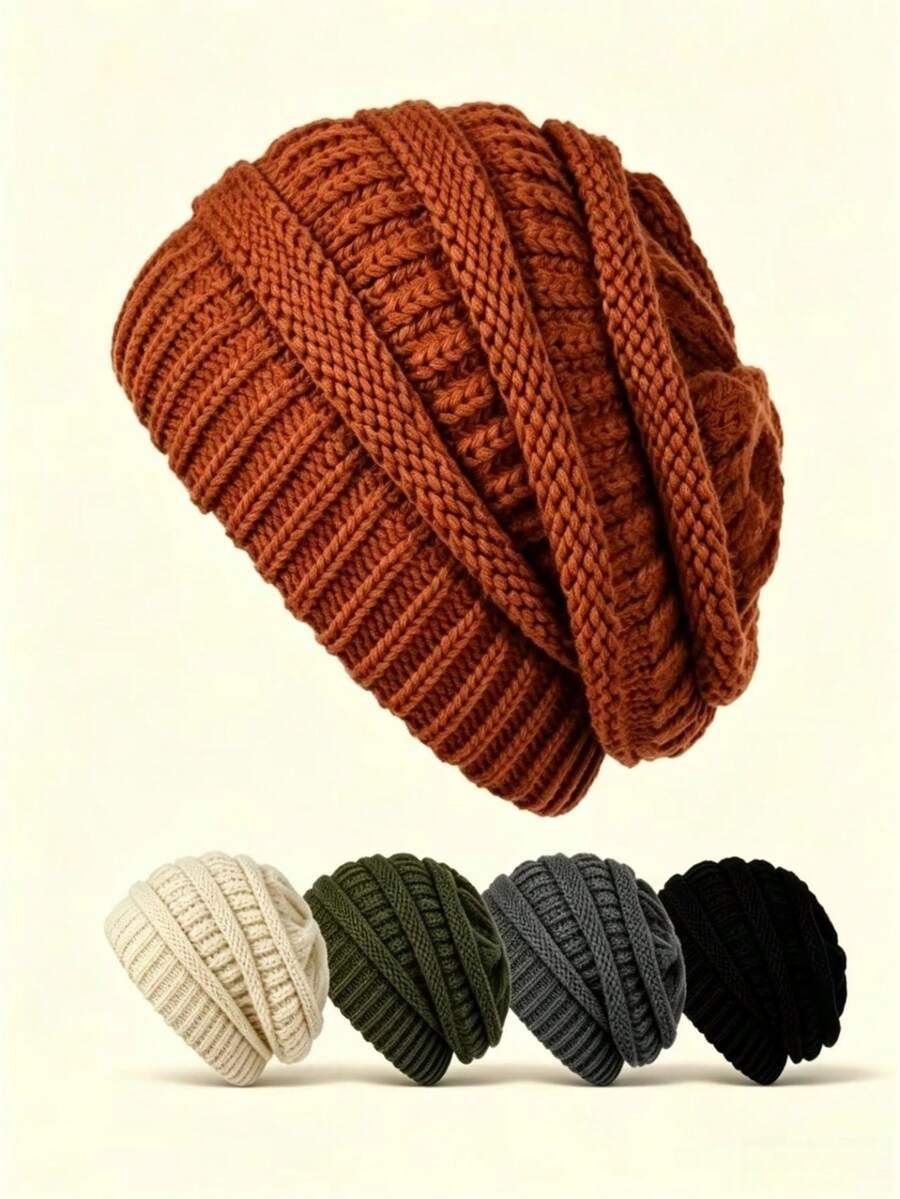 Autumn/Winter Oversized Thick Warm Beanie Hat, High Elasticity Windproof Cold-Resistant Unisex Outdoor Fashion Versatile Cold Weather Cap - Multicolor - View 1