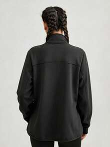 Women's Spring/Autumn Thermal-Lined Softshell Jacket, Thickened Warm Breathable Open Front Stand Collar Slimming Thermal Outerwear For Hiking And Sports - Black - View 3