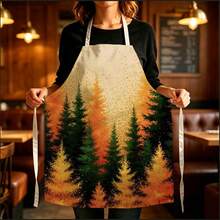 1pc Autumn Forest Landscape Print Apron - Sleeveless Design, Durable And Comfortable Fit, Featuring Orange-Gold Gradient Autumn Forest And Pine Forest Patterns, Suitable For Cooking, Baking And Home Cleaning, Household Cleaning, Housework Apron, Hand-Painted Handmade Gardening Apron, Fun Autumn Harvest Festival Gift - Multicolor - View 5