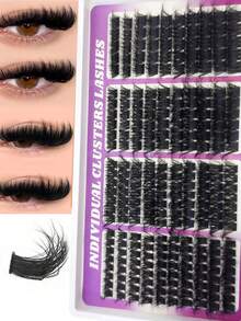 HBZGTLAD 40-Row A-Cluster False Eyelashes, Fluffy Pointed Lash Clusters, Volume Single Clusters, Segmented Lash Extensions, Pointed Lash Clusters, DIY Mixed Lengths, 0.07 Thickness, C/D Curl, Thick Eyelashes, Russian Curl, Wispy, Personal Lash Extensions, Reusable - View 2