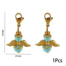 1pc Stainless Steel Vintage Angel Wings Natural Stone Lobster Clasp Pendant, Gemstone Bead Charm, Suitable For DIY Jewelry Making - one-size - View 11