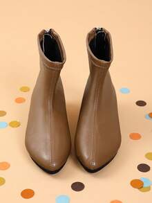 Girls' Vintage Soft Glossy Ankle Boots With Back Zipper Design, Suitable For Parties, Outings And Autumn Outfits - Camel - View 3