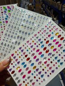 3/1Sheets 3D Rhinestone Face Body Gem Stickers,Shiny Multi‑Color Crystal Rhinestone With Water Droplet Shape, Heart-Shaped, Aurora Circular, Horse Eye Self‑Adhesive Jewel Decals, Festival Rave Party Makeup Decor For Face, Body, Nail & DIY Craft - Multicolor - View 4