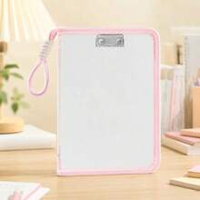 Candy Color Zipper File Bag With Clipboard A4 Large Capacity Transparent Visible Document Bag Student Assignment Lecture Notes Office Receipt File Storage Folder - Multicolor - View 15