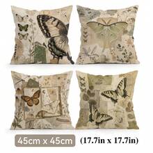 4pcs/1pc Vintage Insect Collage Design Pattern Pillow Case, Single-Sided Print Pillow Cover, Suitable For Living Room, Bedroom, Home Decor, All Season Pillow Case - Multicolor - View 13