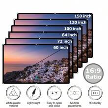 Projection Screen 60/72/84/100/120/150 Inch, 16:9 Ratio, Foldable Portable, Anti-Crease, Indoor And Outdoor Use, Double-Sided Projection Screen, Suitable For Home, Party, Office, Classroom And Other Places, Back To School Essential - View 1