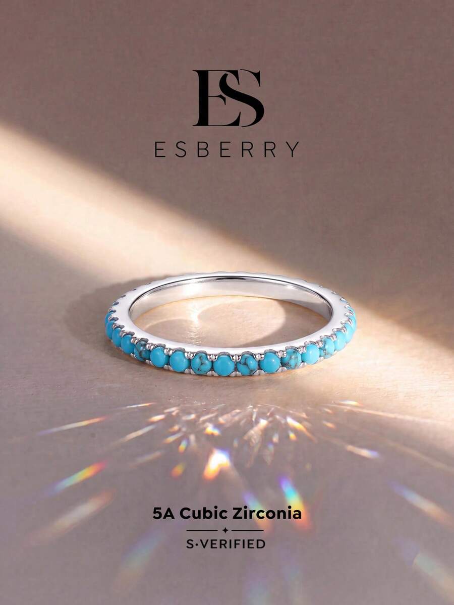 ESBERRY 1pc Blue Delicate Ring, Fine Jewelry Gift For Women