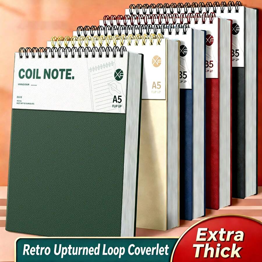 1/2pcs A5 Hardcover Notebook, Flip-Over Vintage Spiral Binding, 80g Thick Paper, Lined Pages, Suitable For Office Records, Study Notes And Daily Writing, Holiday Gift - Multicolor - View 1