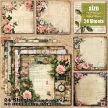 Vintage Rose Old Letter Scrapbook Paper 24 Sheets 6 Inch Aged Yellowed Manuscript Rose Compass Pocket Watch Pattern Junk Journal Collage Photo Album Greeting Card Decoration Background Paper - Square - View 8