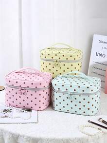 1Pc/Set Polka Dot Print High-Value Cosmetic Bag,Large Capacity PU Skincare Bag Portable Travel Toiletry Bag,Waterproof Makeup Bag For Daily Use - Multicolor - View 2