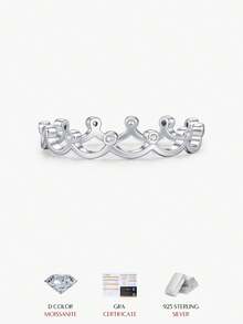 MODIAN D Color Moissanite Crown Stackable Ring 925 Sterling Silver Minimal Wave Tiara Thin Delicate Rings For Women Jewelry - Silver - View 1