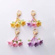 1pc Fashion Lily Of The Valley Keychain Wind Chime Flower Pendant Love Keyring Mobile Phone Bag Charm For Women Car Key Chains DIY - Multicolor - View 2