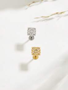 1pc Fashionable Retro Square Diamond Stainless Steel Stud Earrings Suitable For Women Daily Wear - Square Drill - View 1