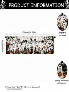 3pcs Happy Halloween Kitchen Curtain Set, Ghost Pumpkin Haunted Castle Truck Graveyard Print Tier Panels With Valance For Spooky Farmhouse Window Decor - E - View 12