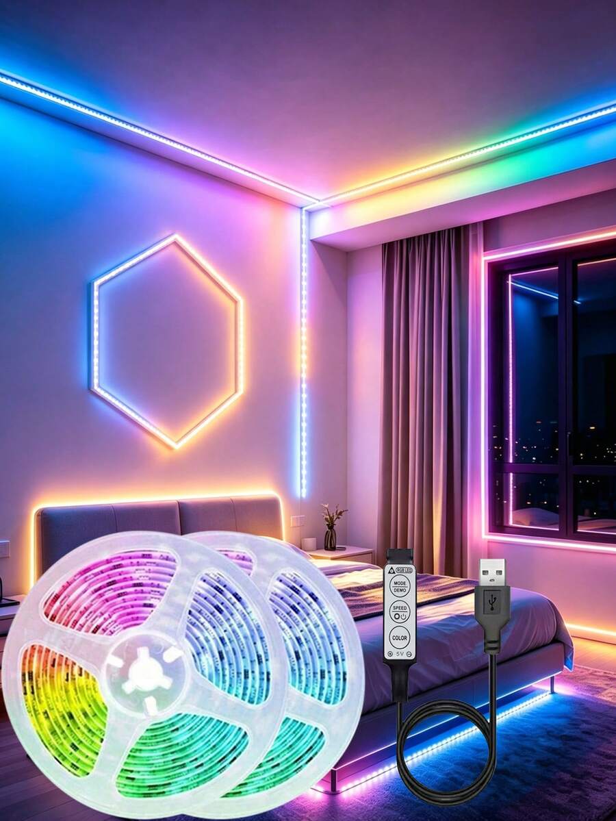 Lampu LED USB untuk TV, Strip Lampu LED 16,4 kaki untuk TV 45-75 inci, Strip Lampu 3 Warna untuk TV, Lampu Kabinet Fleksibel untuk Dekorasi Rumah, Cocok untuk Dekorasi Rumah, Pesta, Liburan, Pencahayaan Ruang Tamu, Kamar Tidur, dan Lampu Latar TV - MultiWarna - View 1