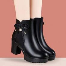 New Women's Chunky Heel Round Toe Ankle Boots, Autumn/Winter Mid-Heel Boots - Black - View 4