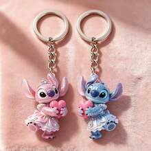 Disney 2pcs Or 1pc New Stitch Fun Embossed Acrylic Keychain, Stitch Heart Key Ring, Practical, Beautiful, Novel Keychain, Halloween Holiday Gift Decoration Key Pendant, Car Keychain, Backpack Wallet Keychain, Key Chain. Cute Keychain, Women's Keychain, Key Chain, Christmas Decoration Pendant, Women's Car Accessories - Multicolor - View 2
