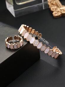 1 Set Honeycomb Hexagonal Cubic Zirconia Women's Bracelet & Ring Set, Gold & Silver Color Options, Suitable For Banquet & Party Wear - Diamond SZ - View 7