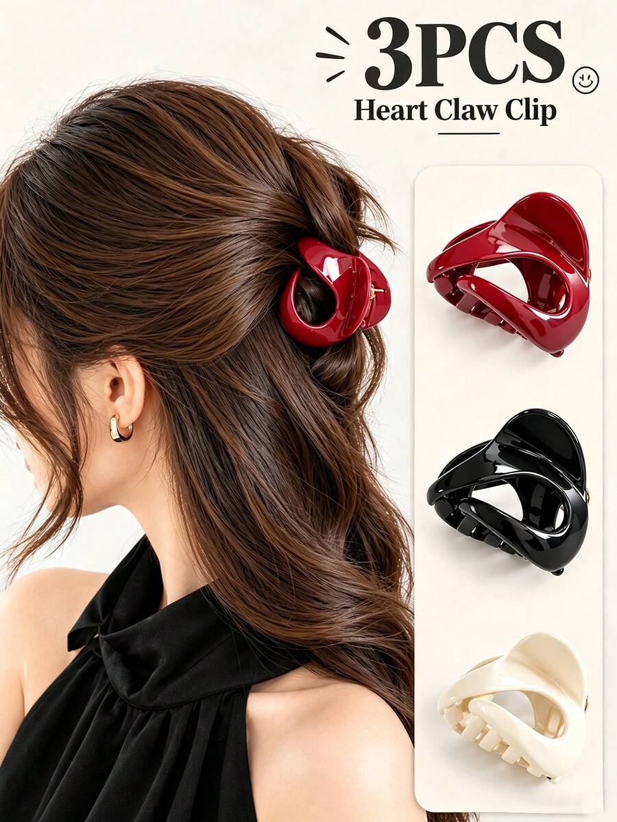 3/1pc Set Smooth Hollow Wave Hair Clips, Includes Cream White, Burgundy And Black Three Colors Hair Claw Set, Meets Daily Diverse Styling Needs