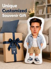 Custom Human-Shaped Photo Pillow, Fully Filled Polyester Memory Commemorative Cushion, No Pillow Insert Needed, Personalized Portrait Customized Gift - Multicolor - View 3