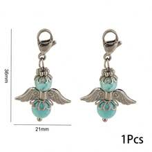 1pc Stainless Steel Vintage Angel Wings Natural Stone Lobster Clasp Pendant, Gemstone Bead Charm, Suitable For DIY Jewelry Making - one-size - View 14