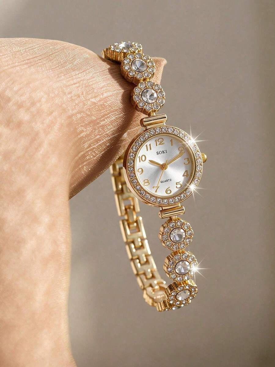 LIANDU LIANDU Women's Watch, Fashion Creative Rhinestone Inlaid Mixed Dial Round Face, Multifunctional Compact Personalized Quartz Watch, Suitable For Daily, Office, Holiday, Ramadan, Eid, Thanksgiving, Wedding, Banquet, Date, Christmas, Back To School, Party, Halloween, Easter And Other Occasions, Best Gift For Women