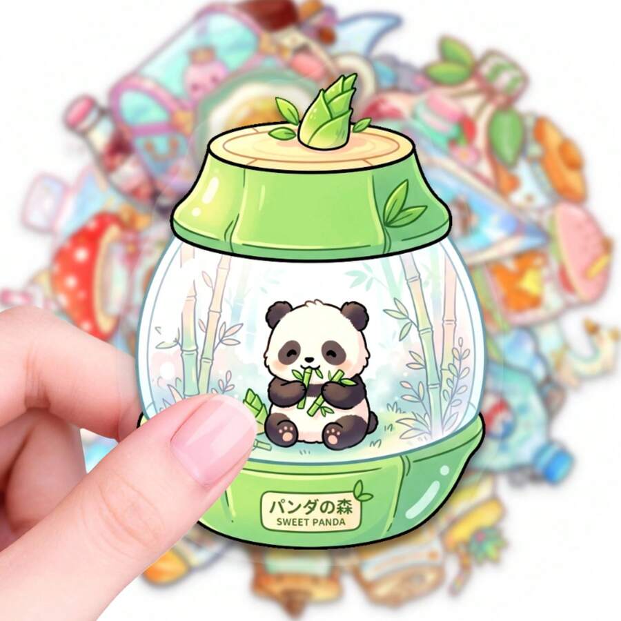 50pcs Cute Cartoon Wish Bottle PET Stickers, Diverse Designs, Enhance Thinking And Creative Action Ability, Art Supplies, Children Sticker Toys - Multicolor - View 1