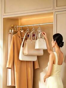 1pc Space Saving Bag Storage Hook, Anti-Deformation Heavy Duty Bag Hanger, Closet Hanging Bag Rack With Built-In Fragrance Deodorizing, Random Scent, Multipurpose Organizer For Home Closet Wardrobe Entryway, Perfect Holiday Gift For Women - Clear - View 4
