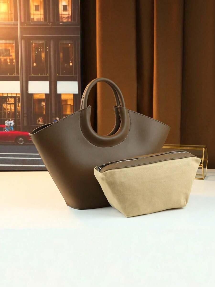 Tas Tangan Kulit Asli Mewah Minimalis Baru untuk Wanita, Tas Ember Kapasitas Besar Serbaguna Gaya Eropa dan Amerika untuk Komuter dengan Kantong yang Dapat Dilepas - MultiWarna - View 1
