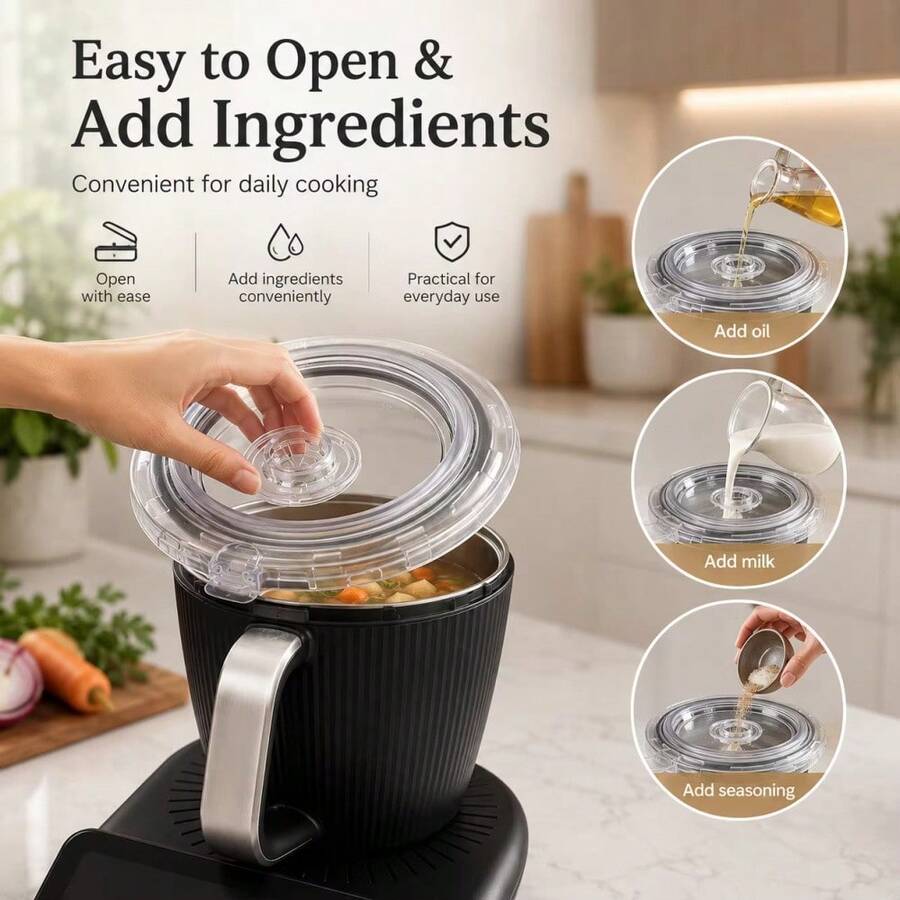 بطانية شفاف ل- Thermomix TM7، بطانية طبخ شفاف مرئي، بطانية مركزي قابل للفصل لإضافة المكونات بسهولة. - شفاف - مشاهدة 1