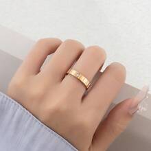 1pc Stainless Stee Gold Plated Simple Squared Zirconia Inlaid Ring, Creative Fashion Versatile Suitable For Women & Men, Daily Wear Or Gift - Ring - View 7