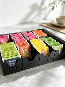 1/2pcs Tea Bag Storage Box, Multi-Compartment Design, Desktop Tea Bag & Coffee Pod Organizer, Minimalist Cool Black Appearance, Simple Style, Home Countertop, Gift Choice For Homestay & Cafe - Multicolor - View 9