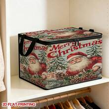 1 Buah Kotak Penyimpanan Lipat Motif Santa Claus Vintage Selamat Natal dengan Tutup, Bentuk Datar 2D, Organizer Berresleting untuk Pakaian, Handuk, dan Perlengkapan Tidur, Sempurna untuk Penggunaan di Rumah dan Lemari, Dapat Diletakkan di Bawah Tempat Tidur, Solusi Penyimpanan Dekorasi Rumah yang Ideal - Satu - View 8