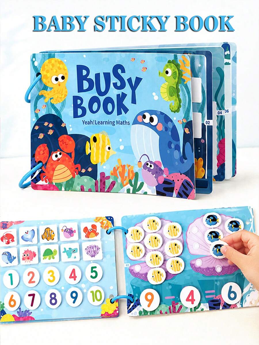 1pc Children's Early Education Quiet Sticker Book, Common Knowledge Cognitive Repeated Word Recognition Educational Montessori Baby Sticker Book Toy