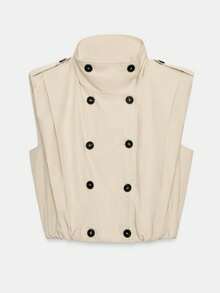 Women's Solid Color Stand Collar Casual Versatile Vest Top - Apricot - View 3