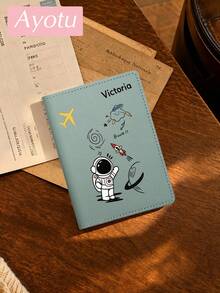 Ayotu Customized Passport Holder, Customizable Name/Text, Featuring Cute Cartoon Astronaut Pattern, Combines Passport Cover And Card Holder Functions, Portable Multi-Functional Document/Bank Card Storage Bag, PU Leather Wallet, Ultra-Thin Passport Holder, Unisex - Multicolor - View 17
