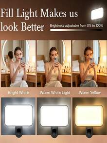 Black Portable Rechargeable LED Selfie Light, 3 Lighting Modes, USB And Battery Powered, Compatible With Phone, Camera, Video, Call, Clip-On Design, Adjustable Angle, Dual Front And Back Clips, Suitable For Selfie, Live Streaming, Photography, Portable Selfie/Phone Fill Light, Battery Powered Clip-On Phone Selfie Light - Phone Selfie Light - View 4