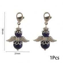 1pc Stainless Steel Vintage Angel Wings Natural Stone Lobster Clasp Pendant, Gemstone Bead Charm, Suitable For DIY Jewelry Making - one-size - View 10