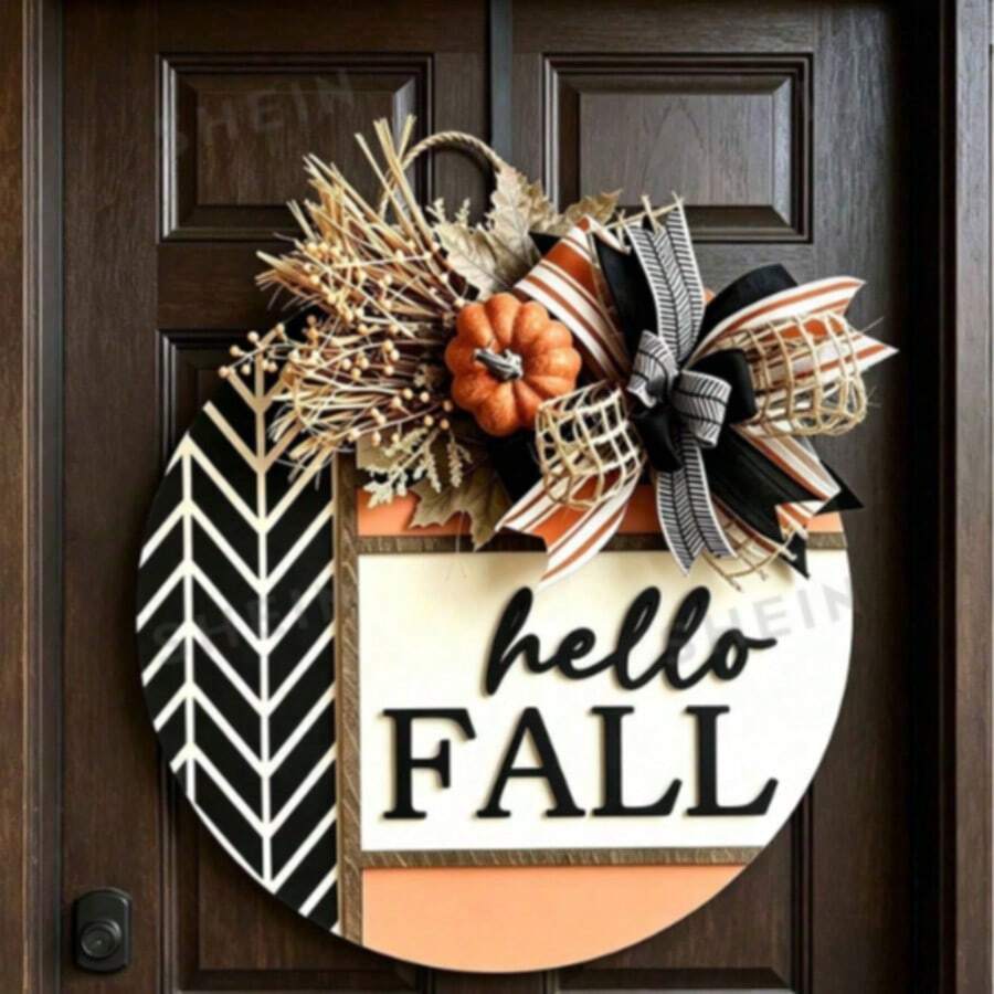 "Hello Fall" Front Door Hanging Decor, Autumn Wreath, Front Door Decoration, Porch Decor, 3D Autumn Wreath, 2D Letter, Home Decor, Ou - Multi-color - View 1