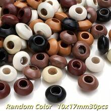 30/50顆天然木珠 8mm/10mm 混色大孔圓形隔珠，適用DIY手鍊、項鍊、珠寶手工、編織繩藝與裝飾 - 顏色隨機 - 查看 9