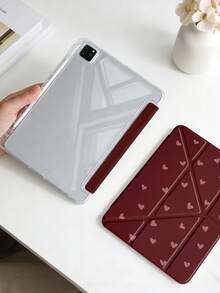 1件酒紅色小愛心平板保護殼，適用於 iPad Mini6/7/Air/Air2/9.7/10.2/10.5/10.9 (Air4-Air8)/Pro 11/10th Gen/A16/Pro 11 2024，彩繪圖案平板保護套，透明壓克力背殼，三折支架，自動休眠/喚醒，內置筆槽，不含筆，部分機型附相機框 - 彩色 - 查看 5
