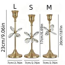 Gold Crystal Candlestick Set Of 3, Flower Crystal Metal Taper Candle Holders, Elegant Table Centerpiece Decor For Wedding Dining Room Home Party Does Not Include Candles. - Multicolor - View 4