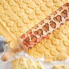 Cute Sheep Engraved Wooden Rolling Pin, Embossed Dough Roller For Cookie Biscuit, Fun Home Baking Tool, Perfect For Easter, Housewarming & Holiday Gift - Multi-color - Lamb - View 2