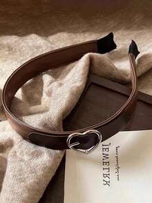 1pc Brown Leather Headband With Heart-Shaped Buckle, Fashionable Versatile Hair Accessory, Headband Hair Ornament, Suitable For Daily Wear, Gift - Brown - View 6