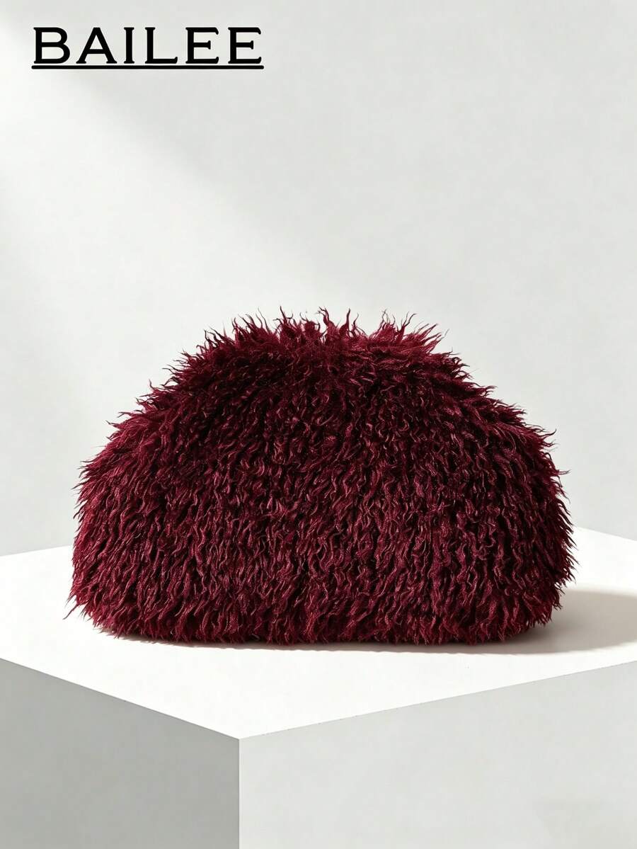 BAILEE Fashion-Forward Faux Fur Solid-Color Clutch Bag, Plush Flap, Large Size, Ideal For Outfit Coordination And A Preferred Gift Option. - Multicolor - View 1