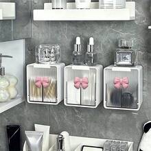 6pcs Cotton Swab Storage Box, Wall Mounted Makeup Pad Storage Box, Suitable For Bathroom, Washbasin, Dressing Table, Miscellaneous Storage Rack, Essential Bathroom Accessories, Makeup Remover Pad Storage Box, Desktop Makeup Pad Storage Box - Multicolor - View 2